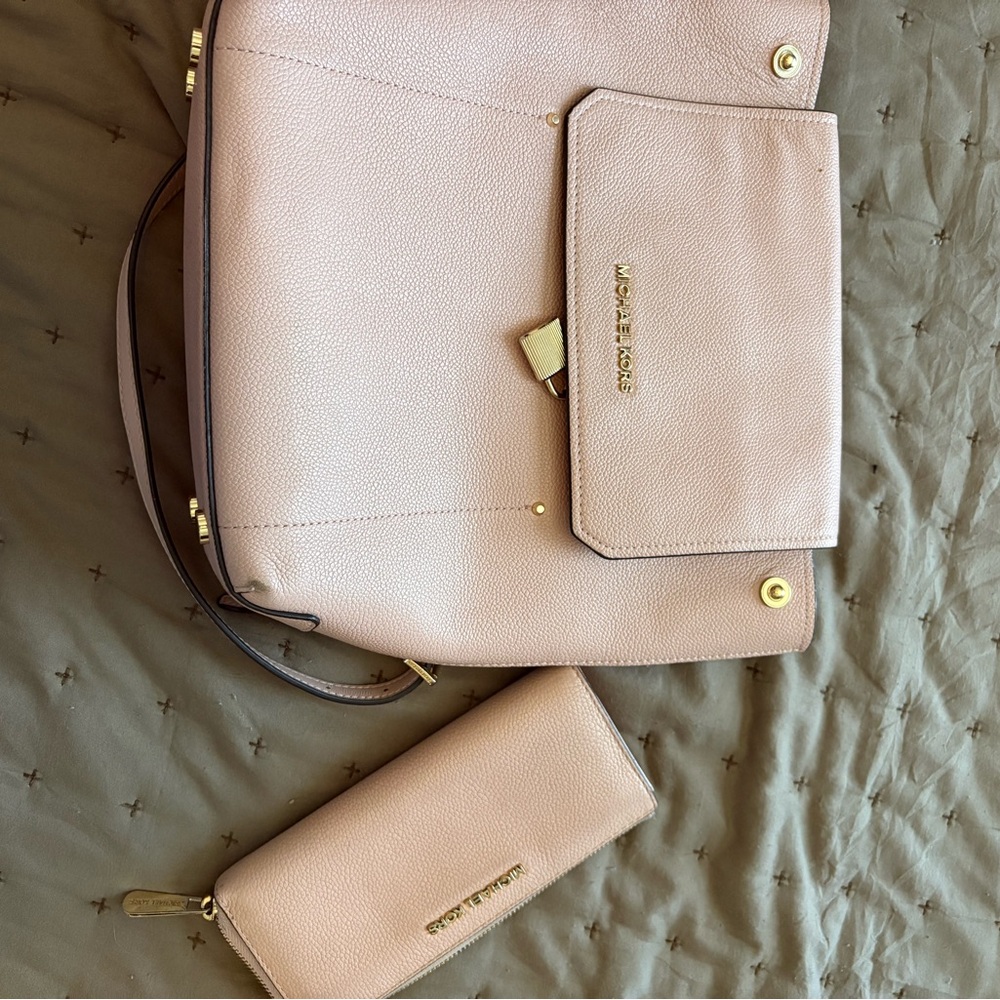 Michael Kors Pink Leather backpack  and Wallet Set